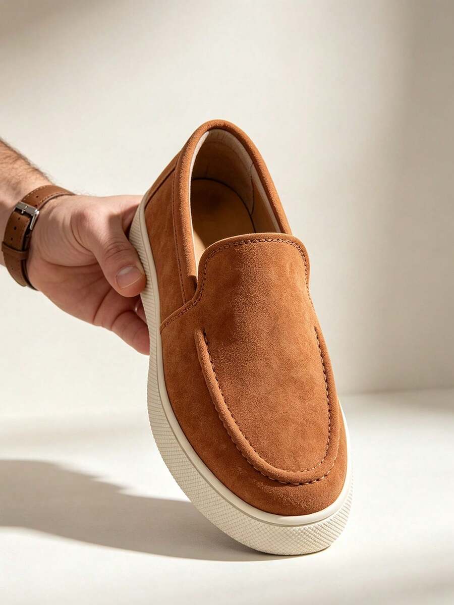 Men's Suede Apron-Toe Platform Loafers
