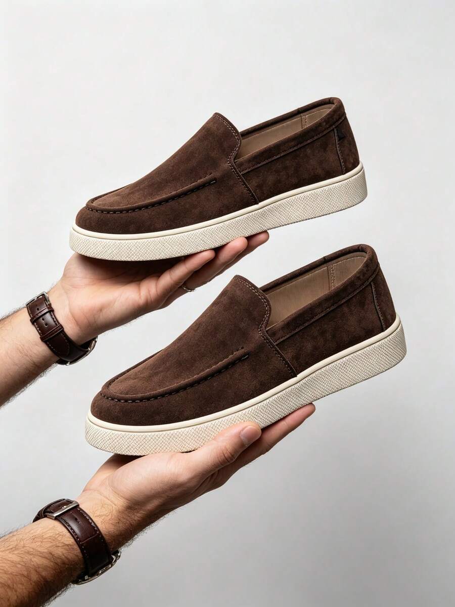 Men's Suede Apron-Toe Platform Loafers