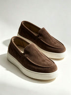 Men's Suede Apron-Toe Platform Loafers