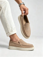 Men's Suede Apron-Toe Platform Loafers