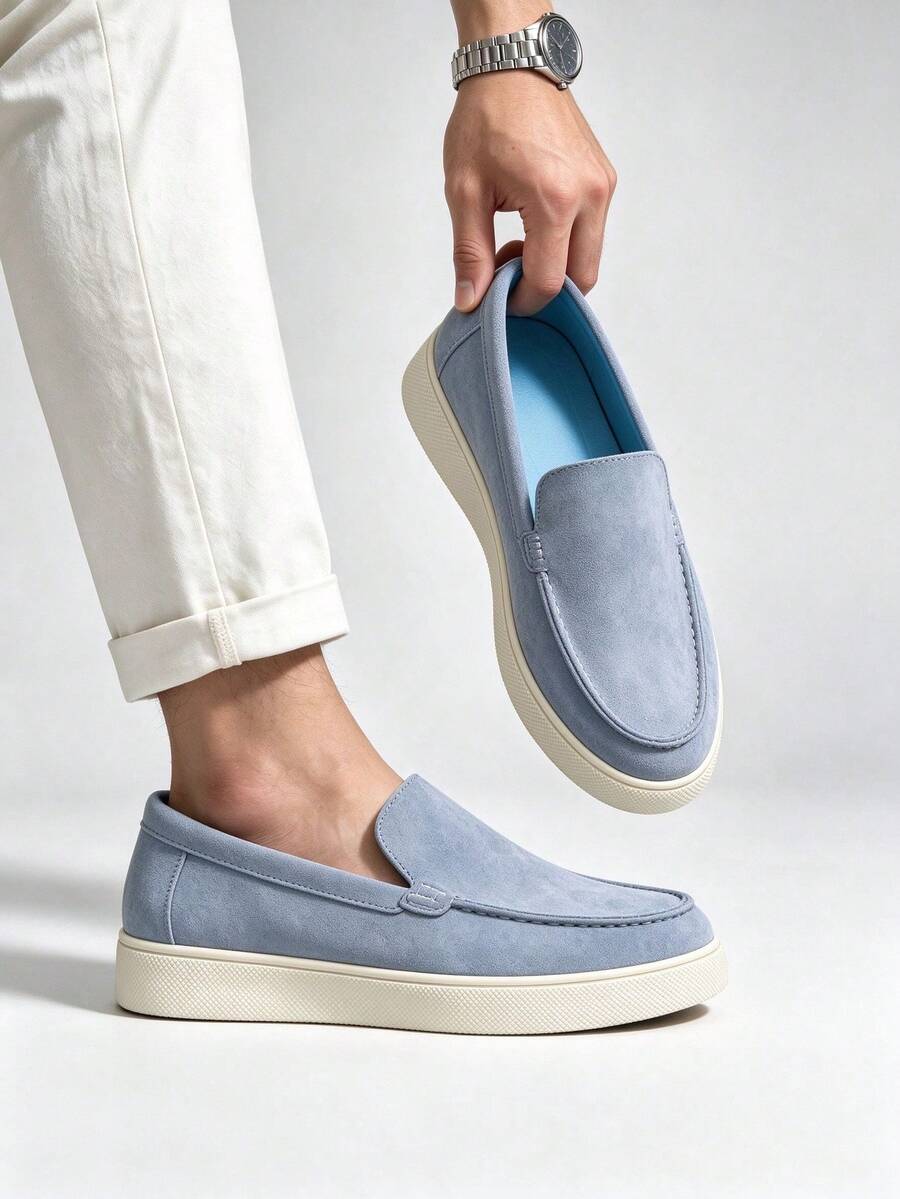 Men's Suede Apron-Toe Platform Loafers