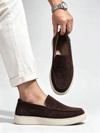 Men's Suede Apron-Toe Platform Loafers