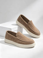 Men's Suede Apron-Toe Platform Loafers