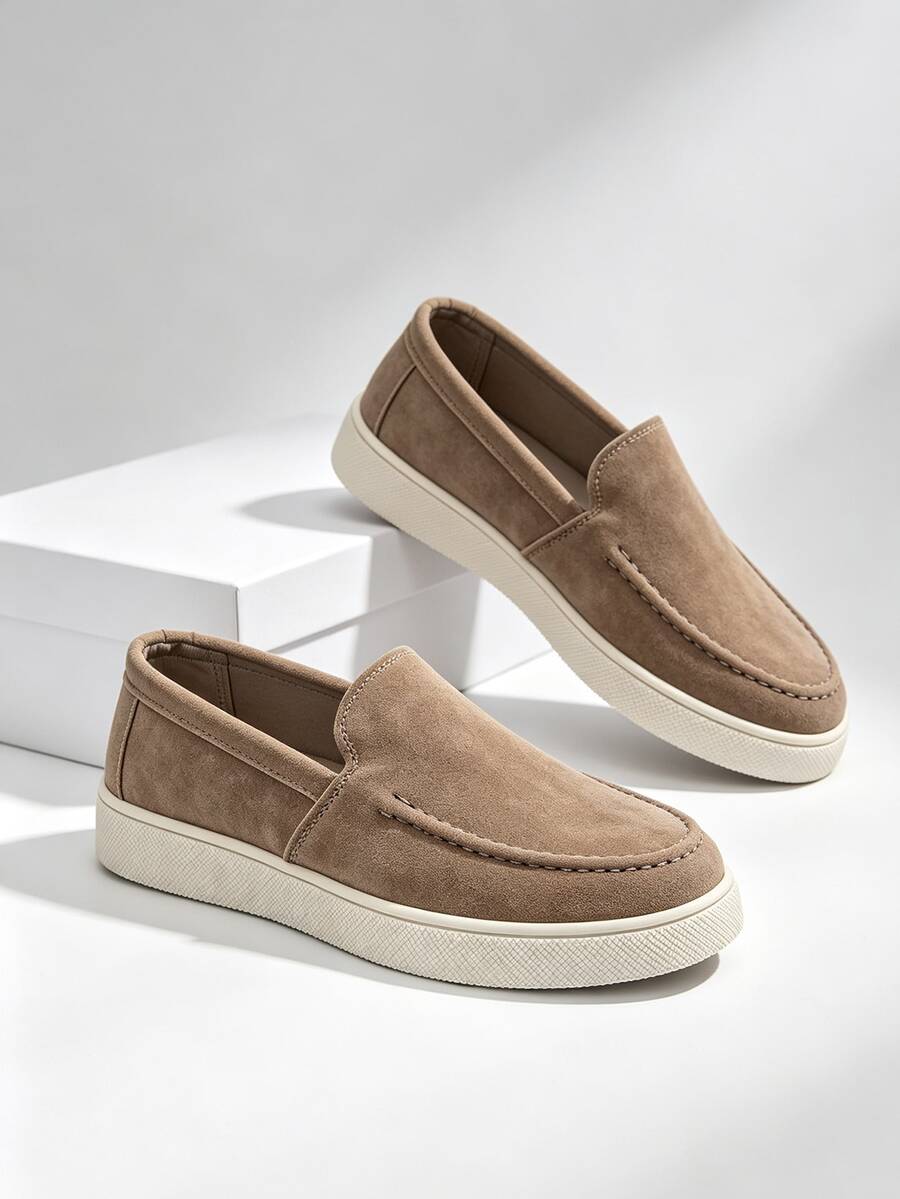 Men's Suede Apron-Toe Platform Loafers