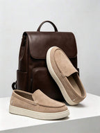 Men's Suede Apron-Toe Platform Loafers