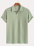 Men's Textured Button Placket Polo Shirt