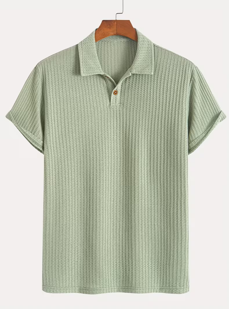 Men's Textured Button Placket Polo Shirt
