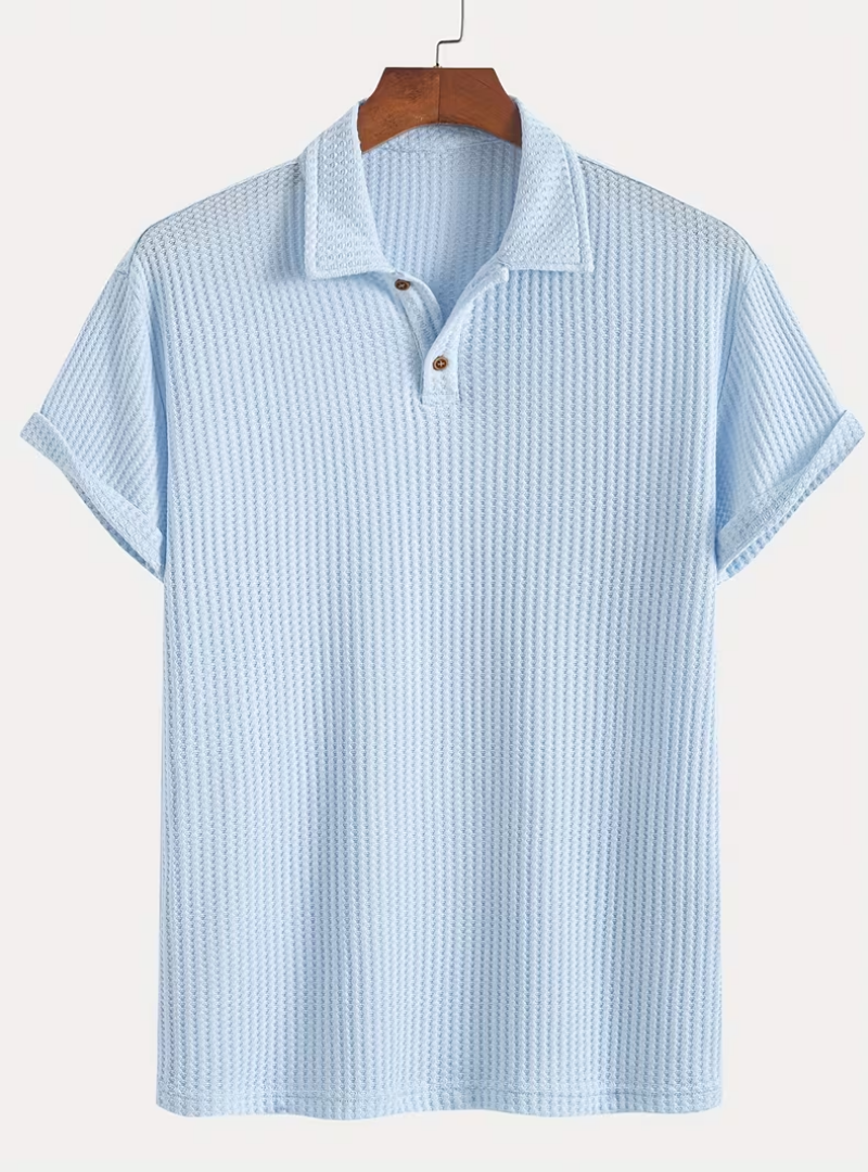 Men's Textured Button Placket Polo Shirt