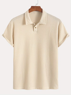 Men's Textured Button Placket Polo Shirt