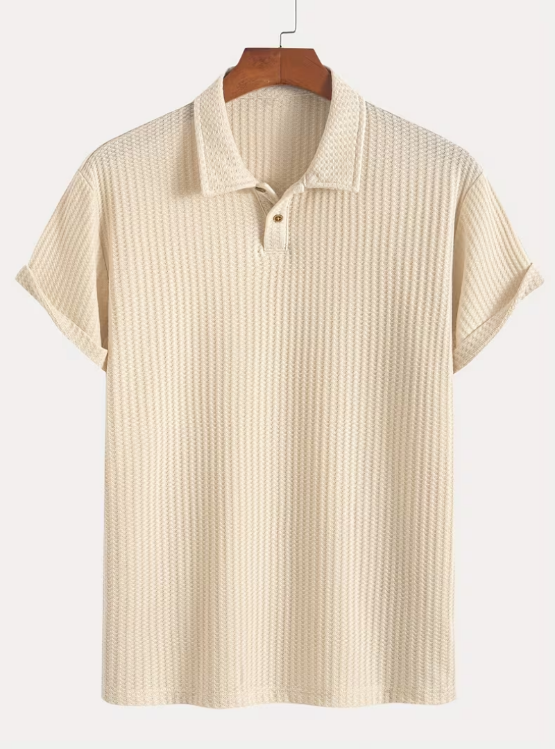 Men's Textured Button Placket Polo Shirt