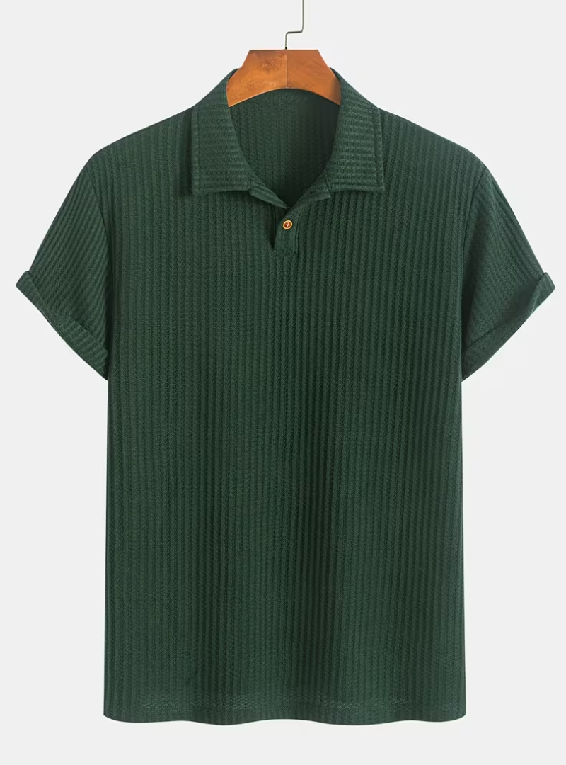 Men's Textured Button Placket Polo Shirt