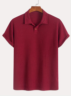 Men's Textured Button Placket Polo Shirt