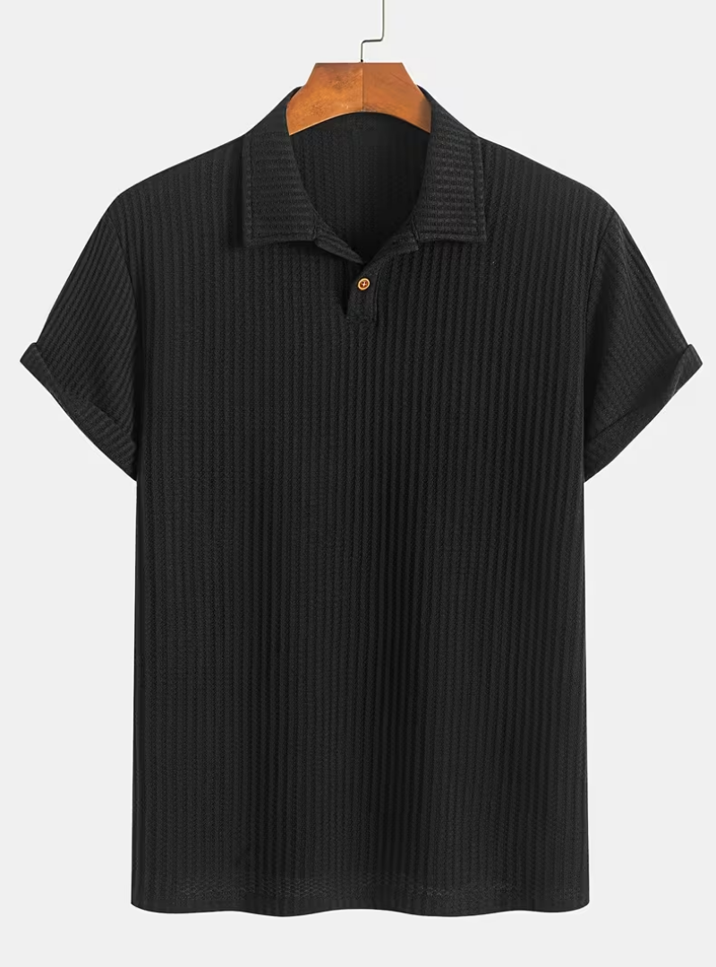 Men's Textured Button Placket Polo Shirt