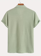 Men's Textured Button Placket Polo Shirt