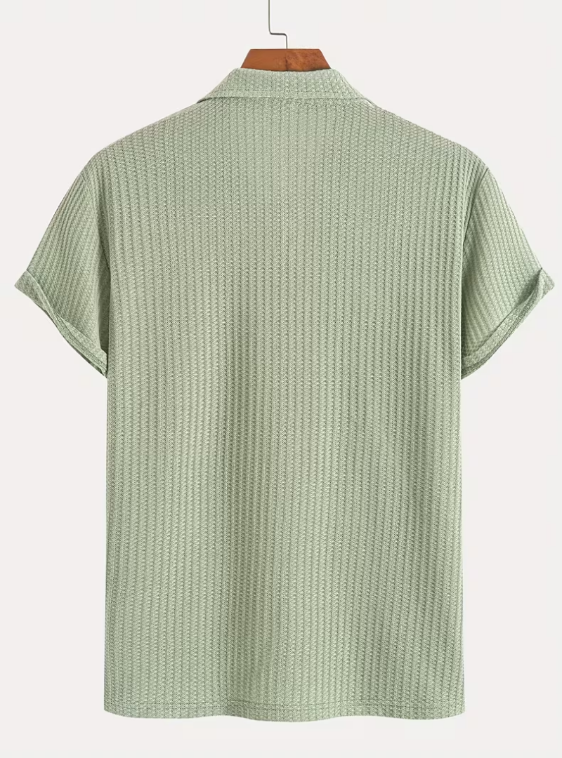 Men's Textured Button Placket Polo Shirt