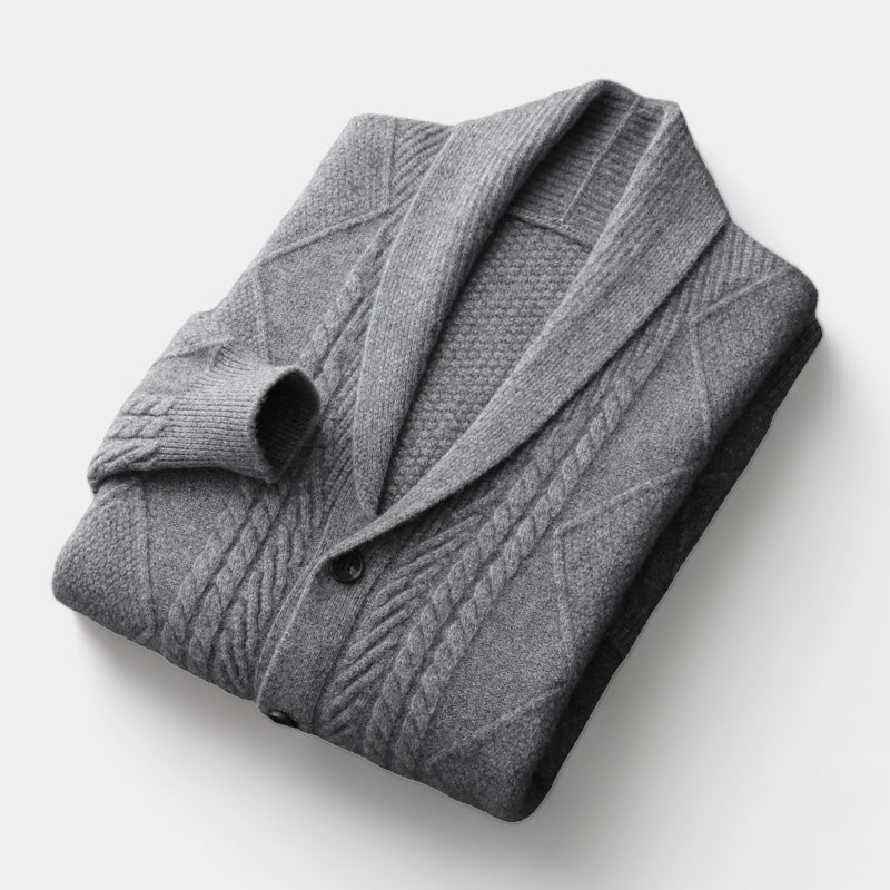 Men's Textured Cable Knit Shawl Collar Cardigan
