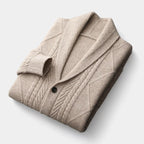 Men's Textured Cable Knit Shawl Collar Cardigan