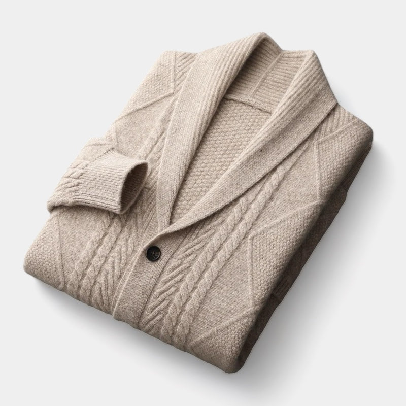 Men's Textured Cable Knit Shawl Collar Cardigan