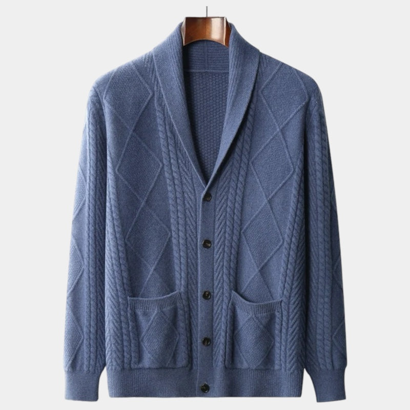 Men's Textured Cable Knit Shawl Collar Cardigan