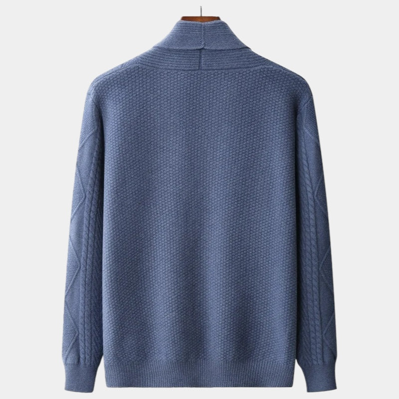 Men's Textured Cable Knit Shawl Collar Cardigan