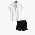 Men's Textured Camp Collar Shirt and Tailored Shorts Set