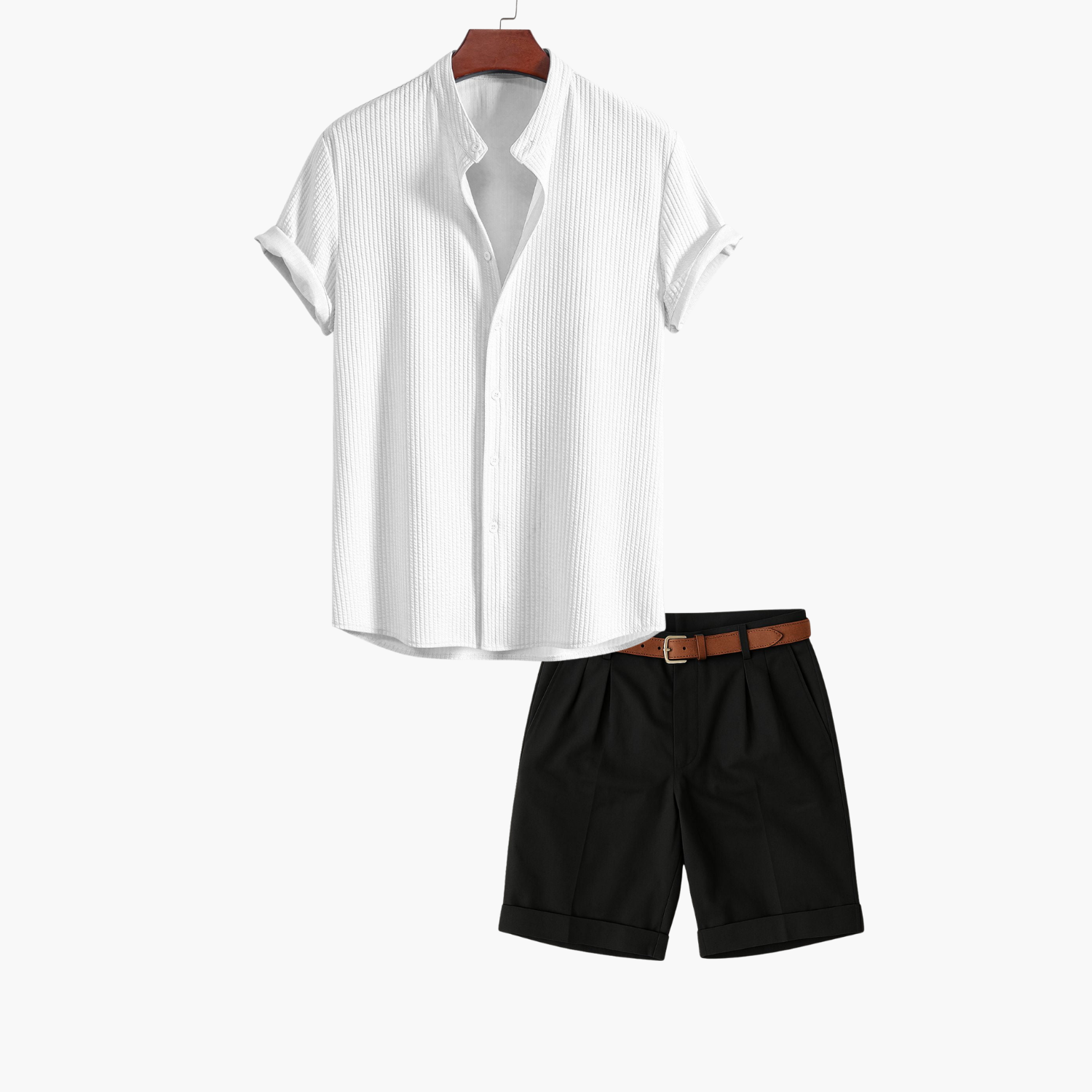 Men's Textured Camp Collar Shirt and Tailored Shorts Set