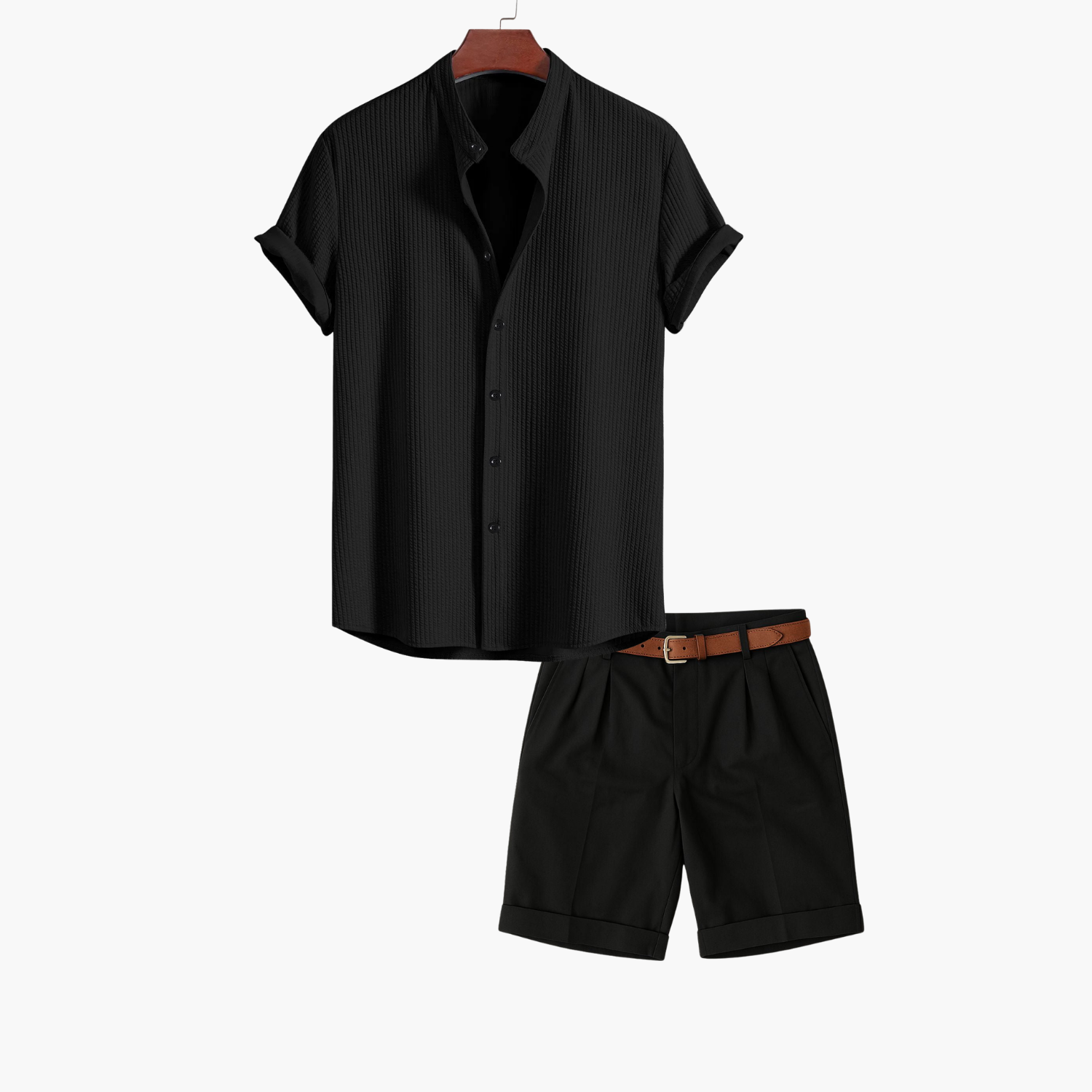 Men's Textured Camp Collar Shirt and Tailored Shorts Set