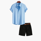 Men's Textured Camp Collar Shirt and Tailored Shorts Set