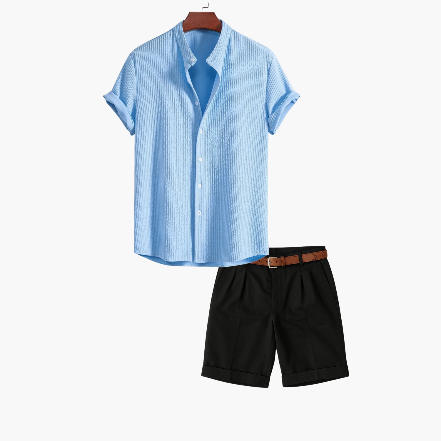 Men's Textured Camp Collar Shirt and Tailored Shorts Set