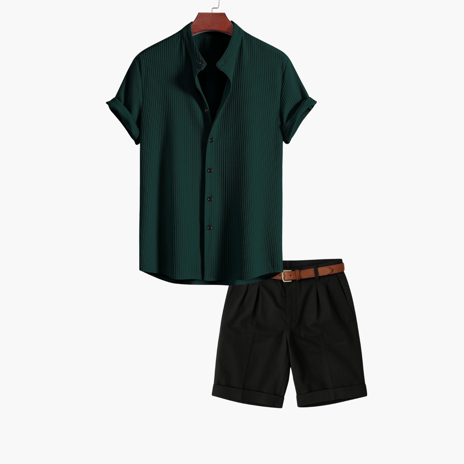 Men's Textured Camp Collar Shirt and Tailored Shorts Set
