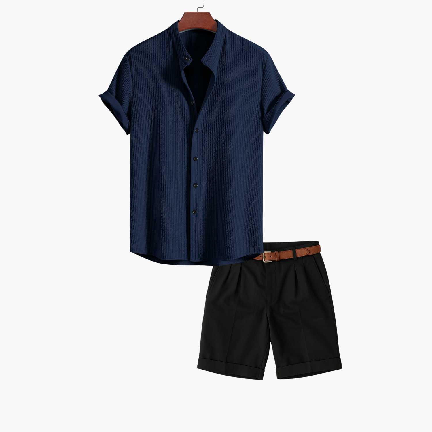 Men's Textured Camp Collar Shirt and Tailored Shorts Set