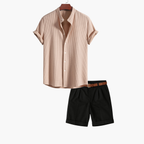 Men's Textured Camp Collar Shirt and Tailored Shorts Set