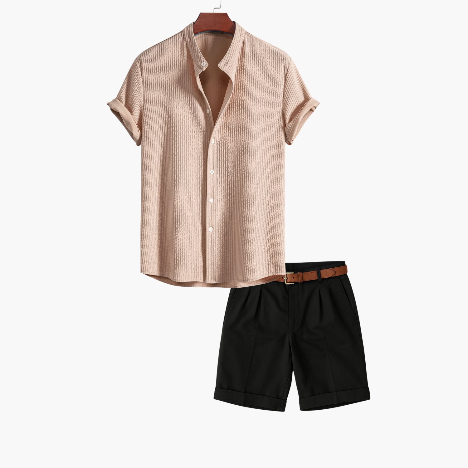 Men's Textured Camp Collar Shirt and Tailored Shorts Set