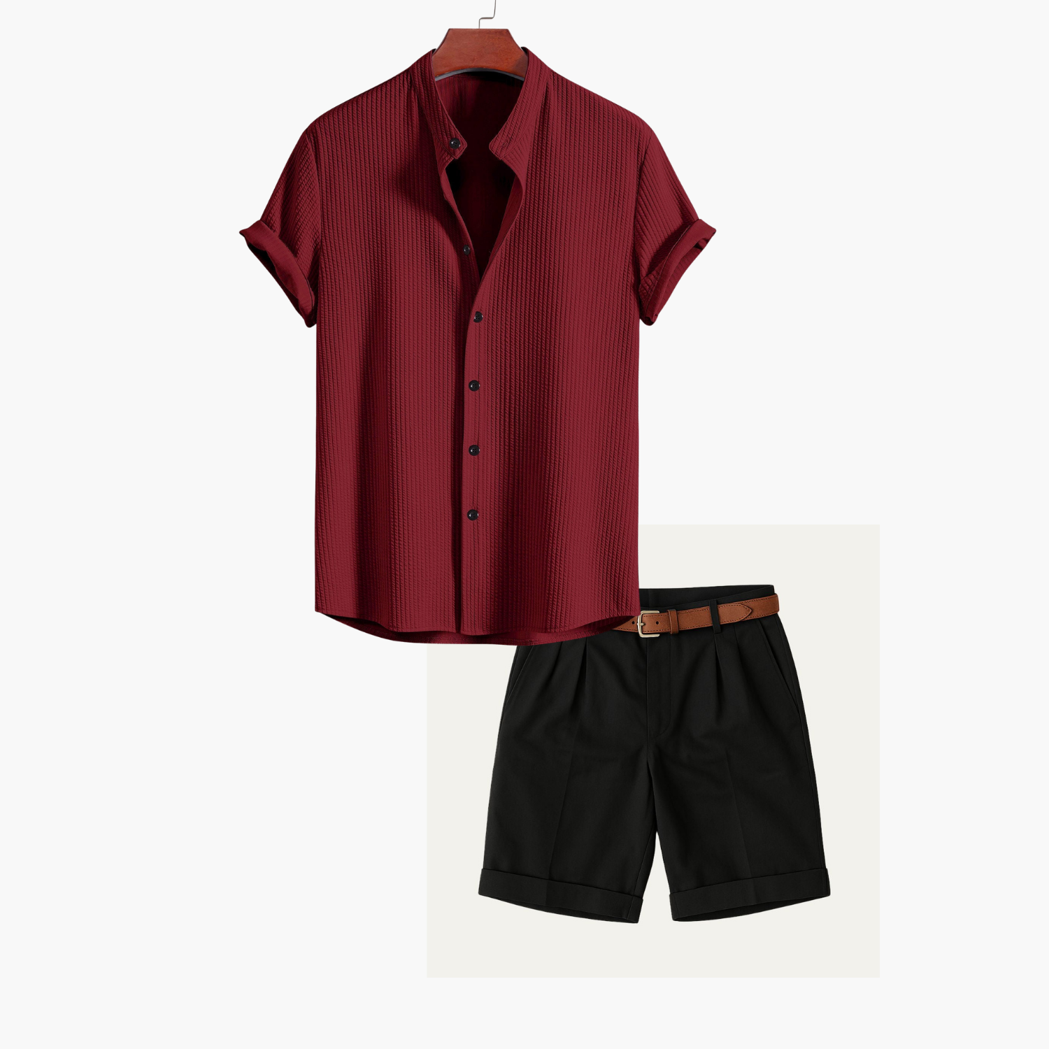 Men's Textured Camp Collar Shirt and Tailored Shorts Set