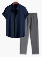 Men's Textured Camp Shirt and Pants Set