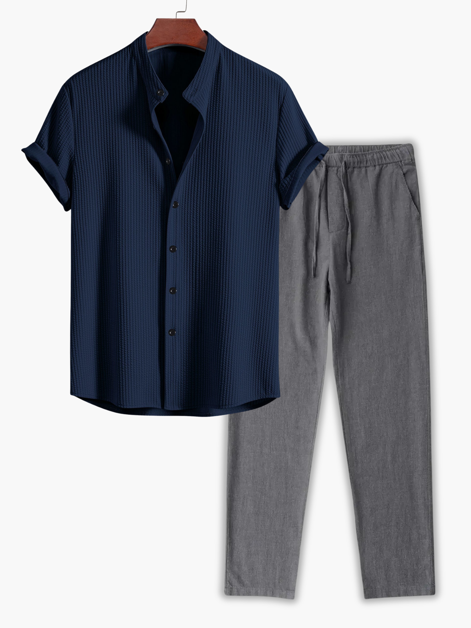 Men's Textured Camp Shirt and Pants Set