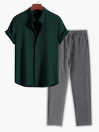 Men's Textured Camp Shirt and Pants Set