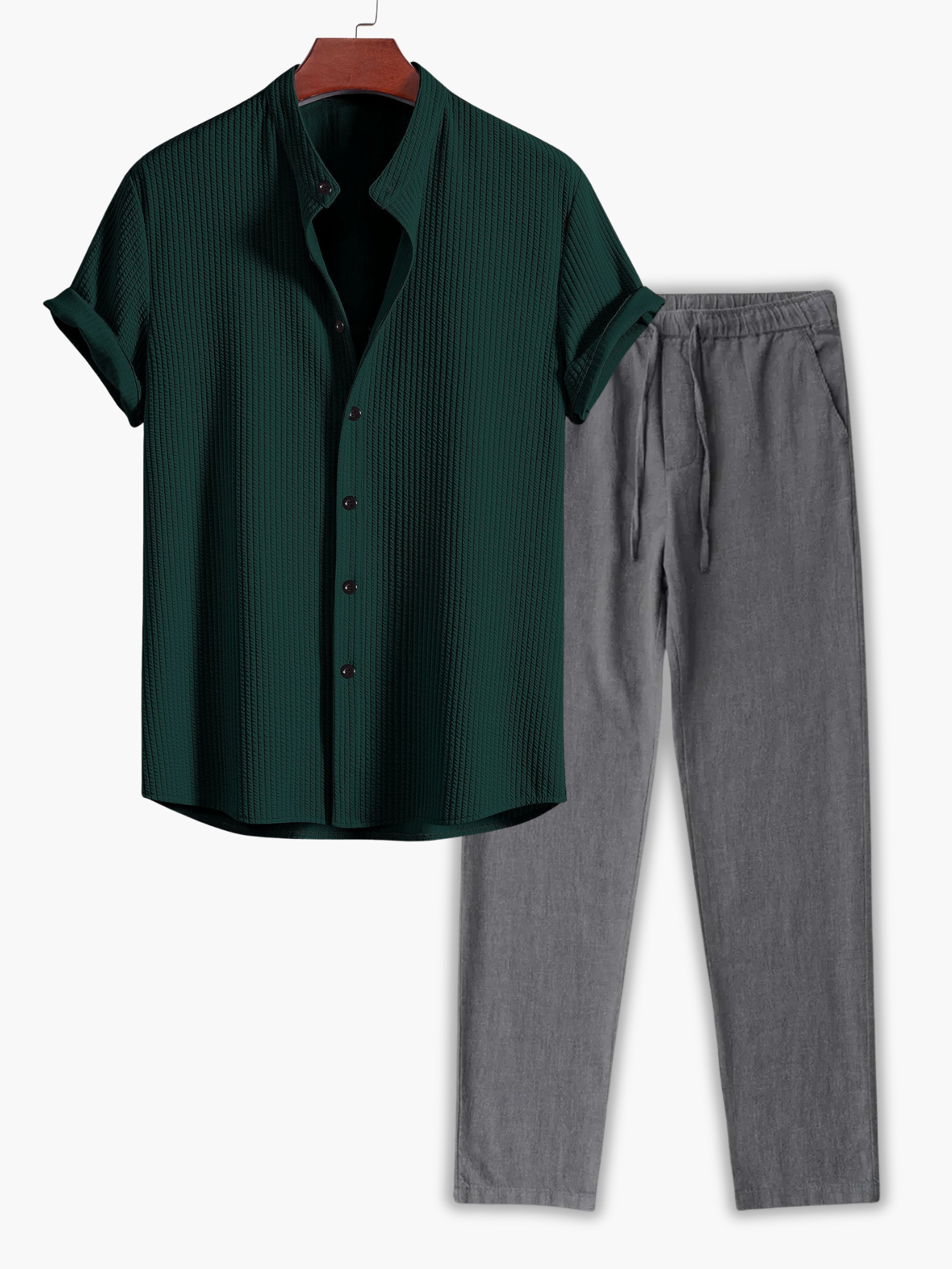 Men's Textured Camp Shirt and Pants Set