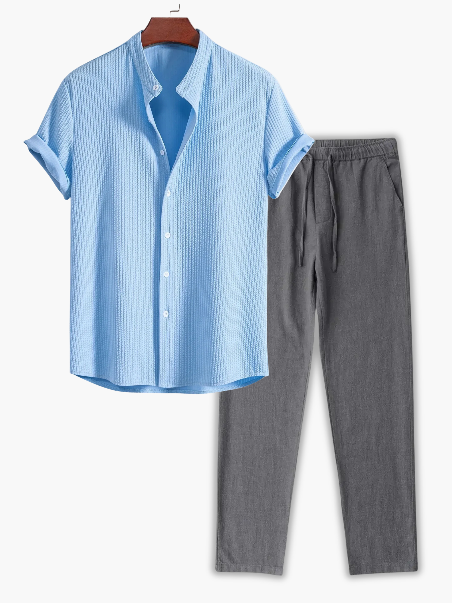 Men's Textured Camp Shirt and Pants Set