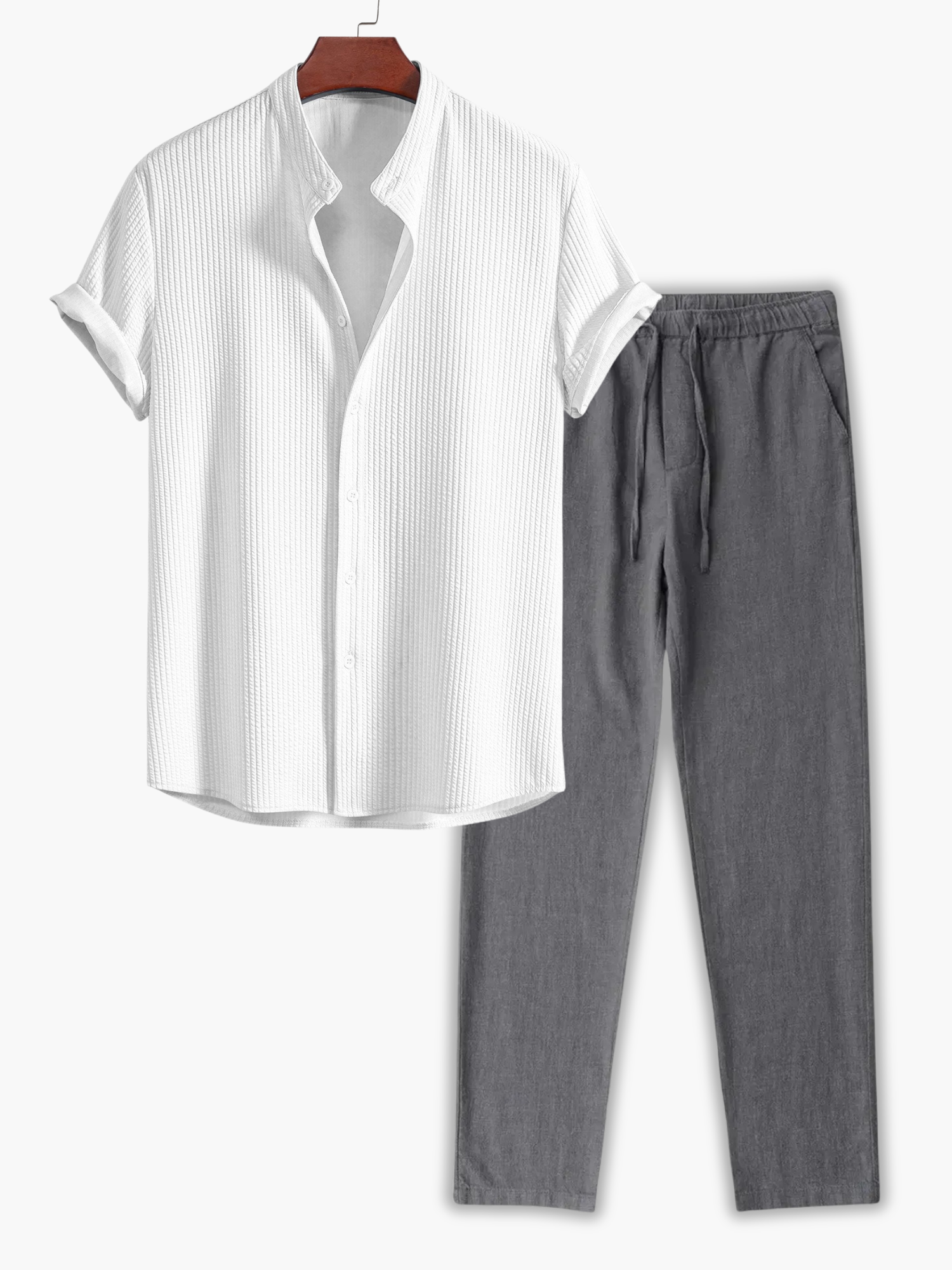 Men's Textured Camp Shirt and Pants Set
