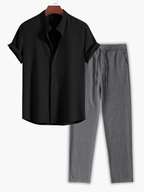 Men's Textured Camp Shirt and Pants Set