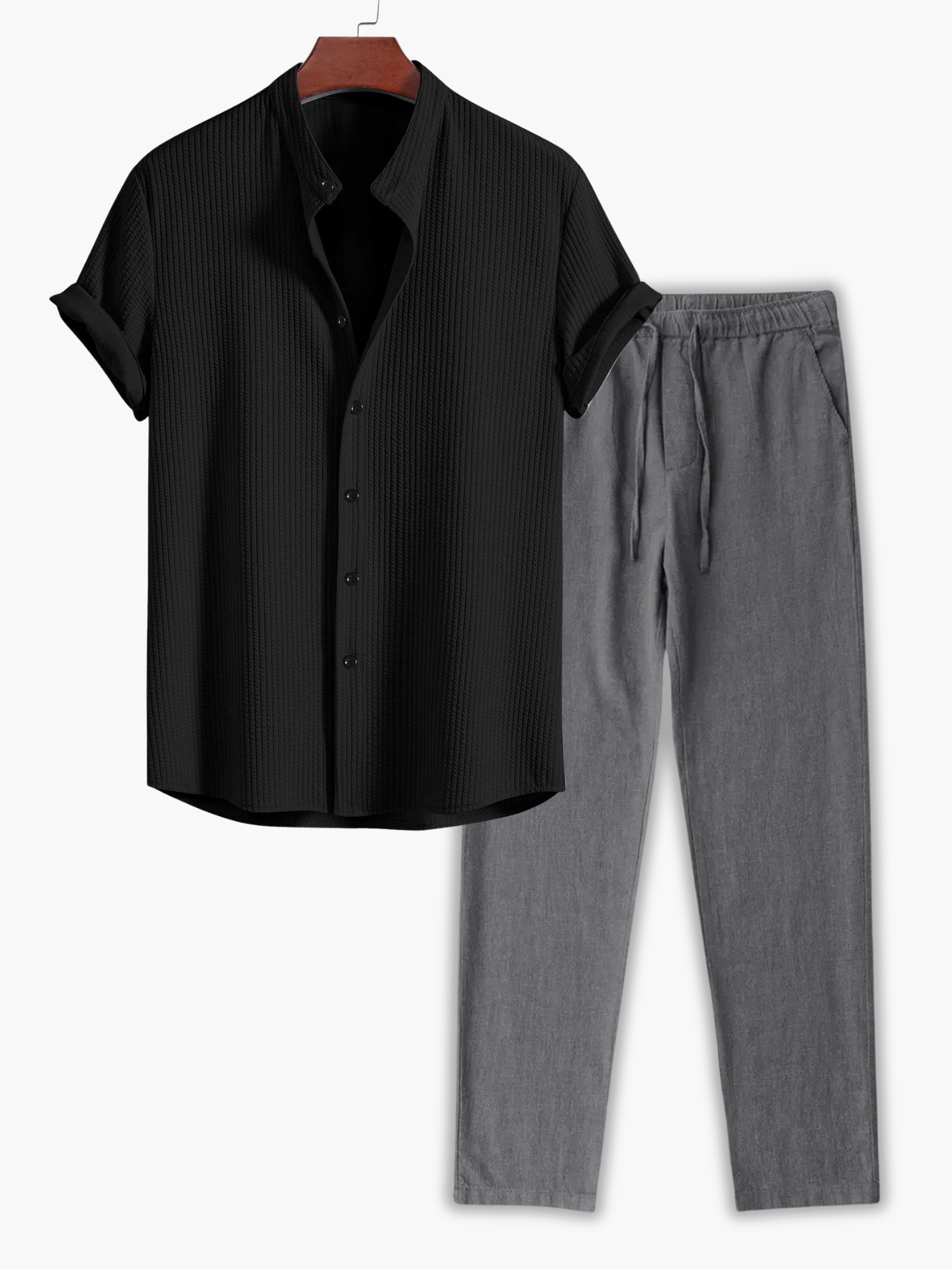Men's Textured Camp Shirt and Pants Set