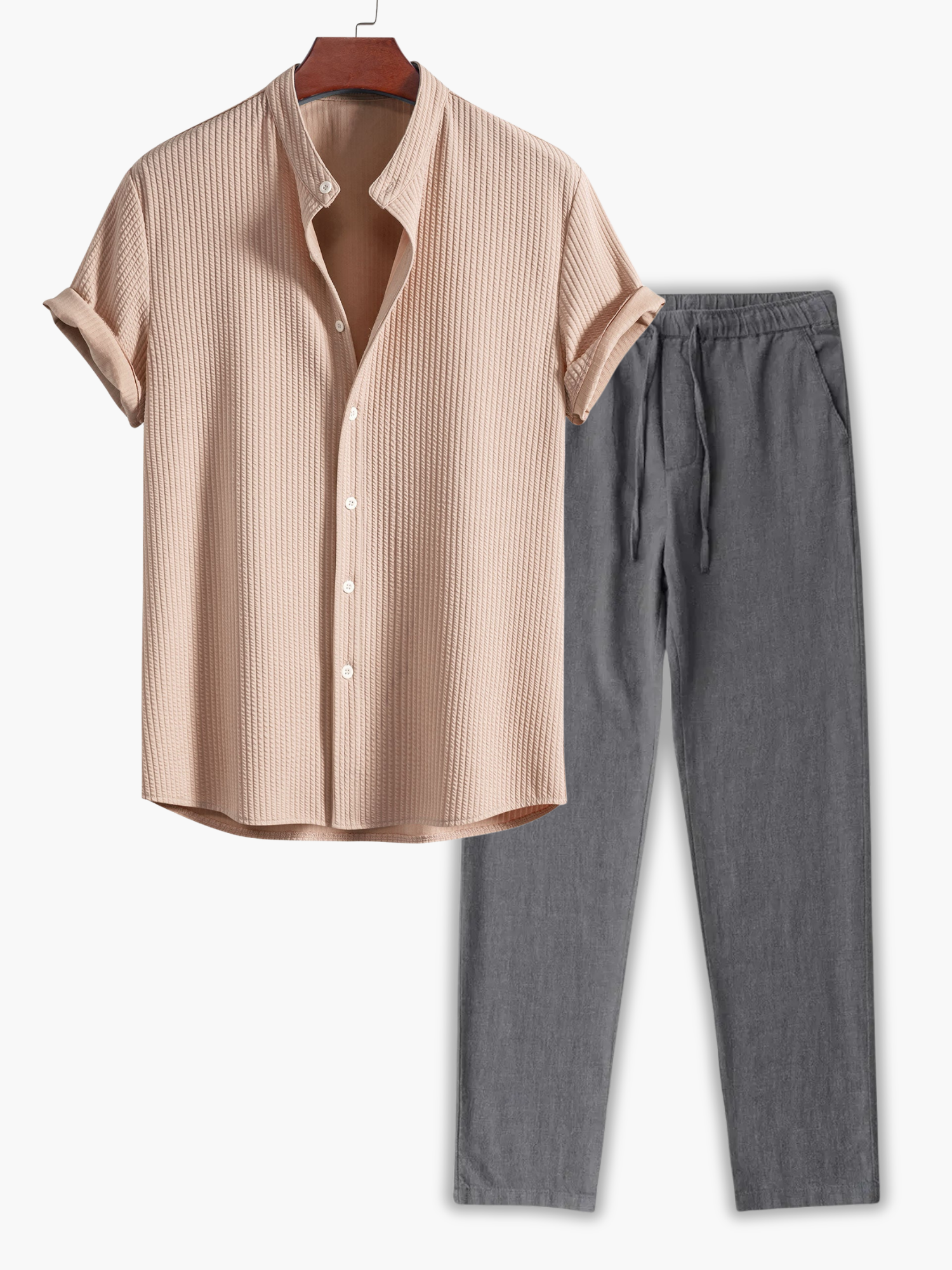 Men's Textured Camp Shirt and Pants Set
