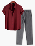 Men's Textured Camp Shirt and Pants Set