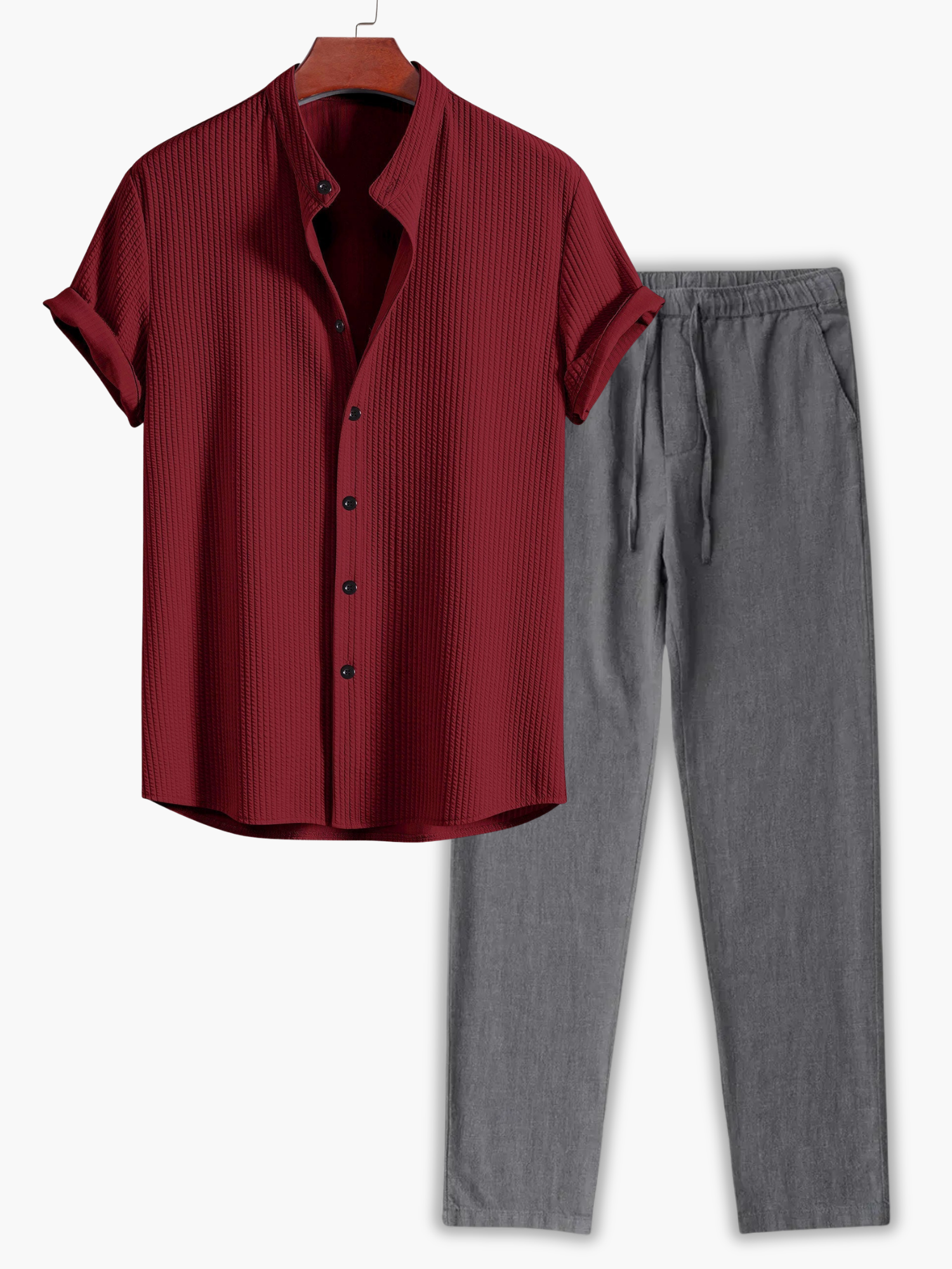 Men's Textured Camp Shirt and Pants Set