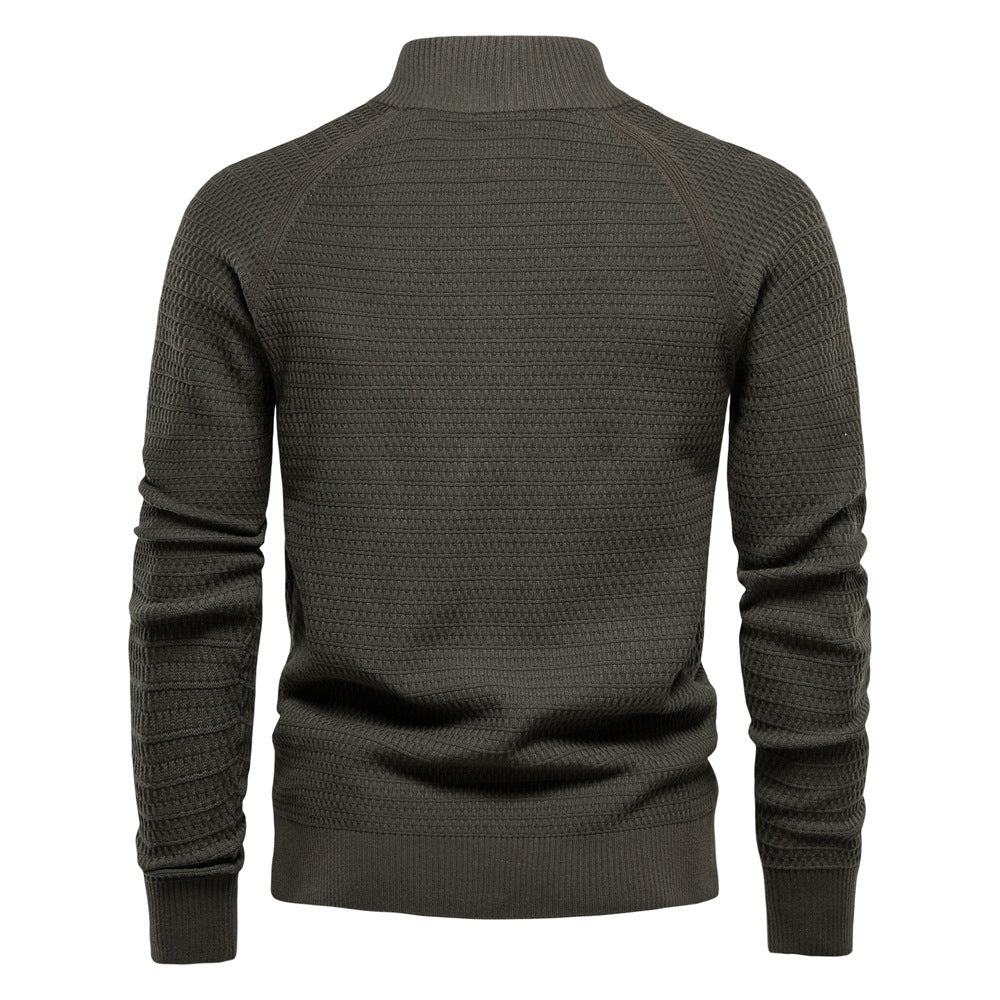 Men's Textured Cardigan with Stand-Up Collar