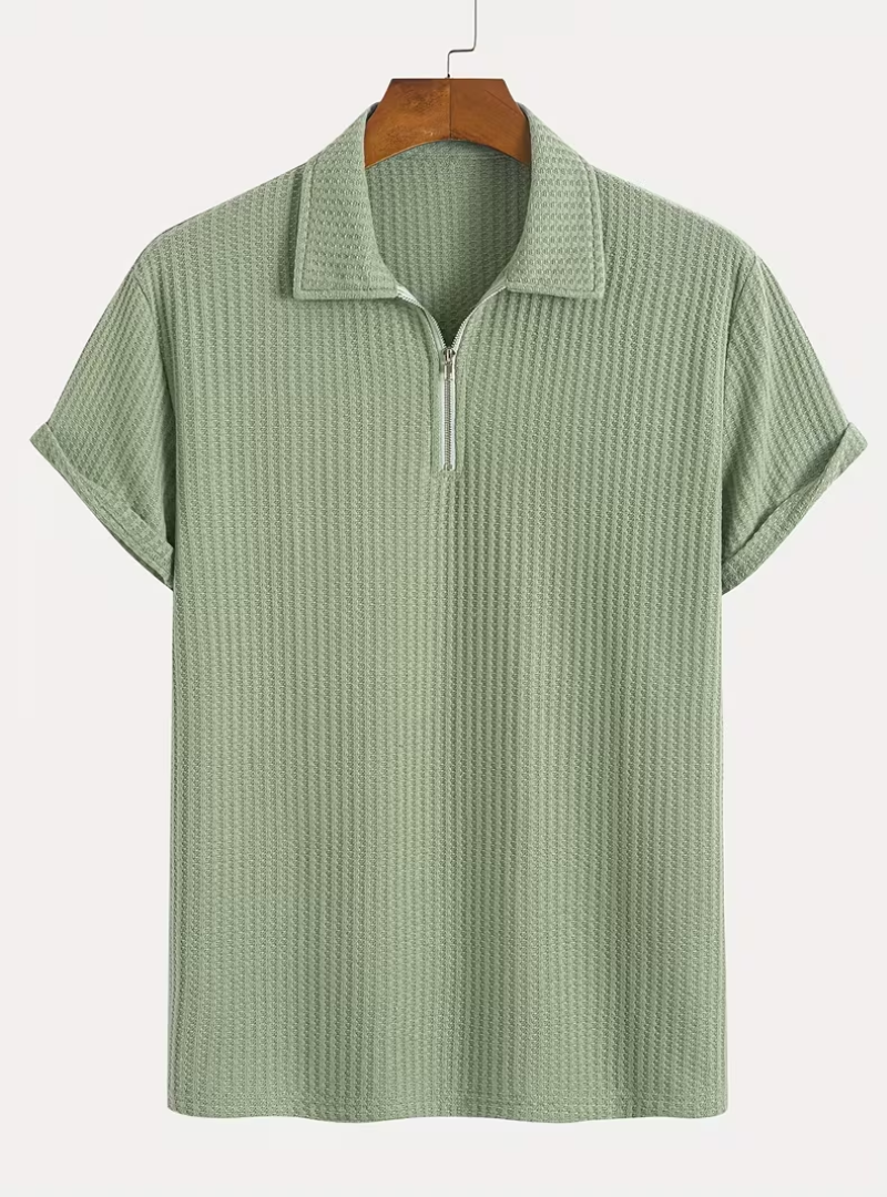 Men's Textured Half-Zip Polo Shirt