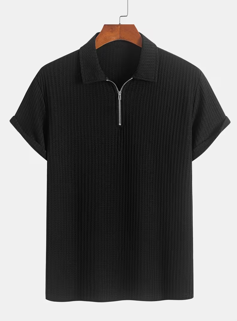 Men's Textured Half-Zip Polo Shirt