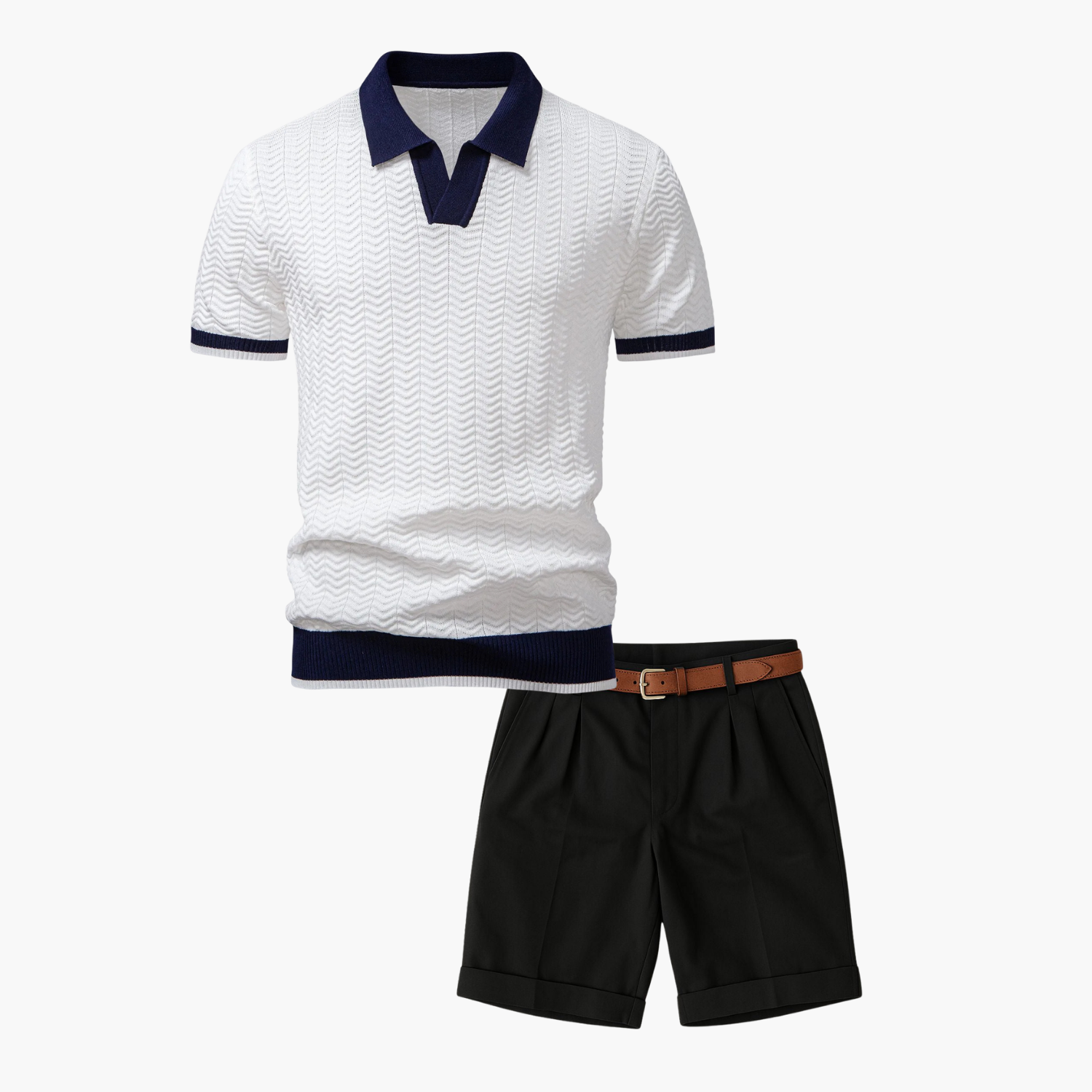 Men's Textured Knit Polo and Shorts Set