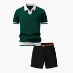 Men's Textured Knit Polo and Shorts Set
